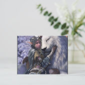 Schnee+Elf+Mädchen+mit+Löwe Postkarte (Stehend Vorderseite)