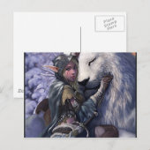 Schnee+Elf+Mädchen+mit+Löwe Postkarte (Vorne/Hinten)