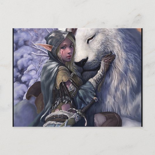 Schnee+Elf+Mädchen+mit+Löwe Postkarte (Vorderseite)