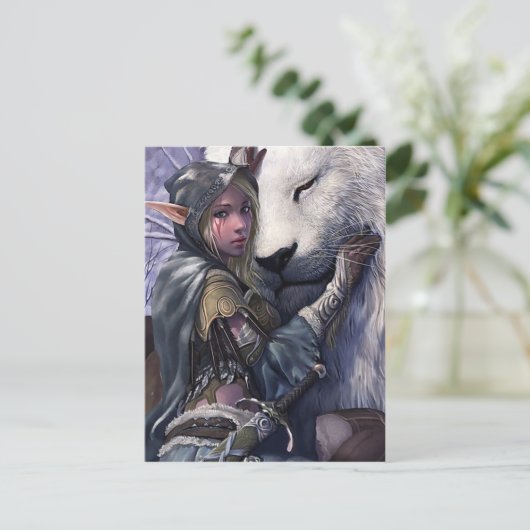 Schnee+Elf+Mädchen+mit+Löwe Postkarte (Stehend Vorderseite)