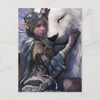 Schnee+Elf+Mädchen+mit+Löwe Postkarte