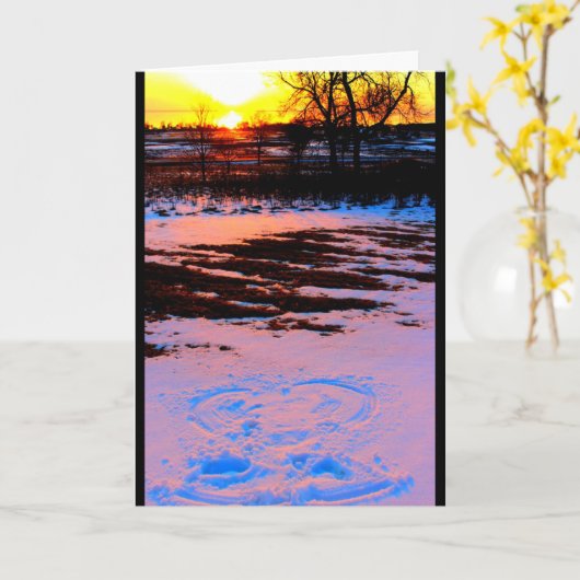 Schnee-Engel am Sonnenuntergang, der an Sie denkt Karte (Gelbe Blume)