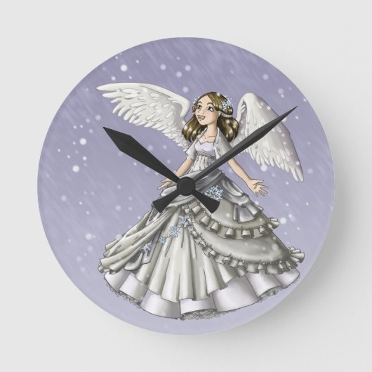 Schnee-Engel Runde Wanduhr (Vorderseite)