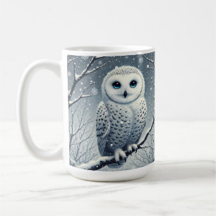 Schnee-Eule auf schneebedecktem Ast Kaffeetasse