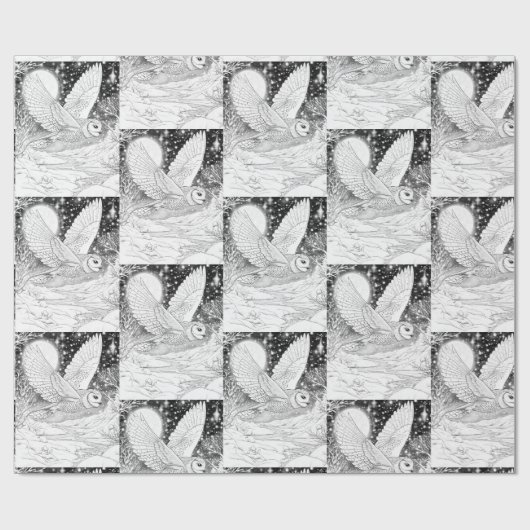 Schnee-Eule im Flug unterm Sternenhimmel Geschenkpapier (Flach)