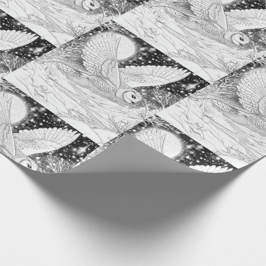 Schnee-Eule im Flug unterm Sternenhimmel Geschenkpapier (Ecke)