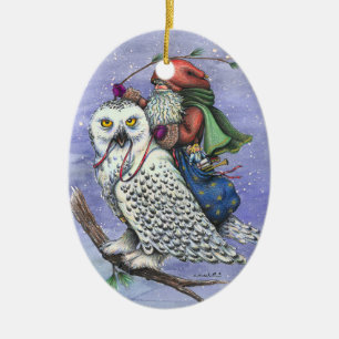 Schnee-Eule und Weihnachtsmann-Weihnachtsschmuck F Keramik Ornament