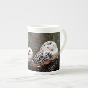 Schnee-Eulen-Paar-Wald-Wildtier-Kunst Porzellantasse