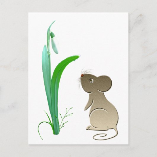 Schnee fallen Blume und Niedliche Maus Postkarte (Vorderseite)