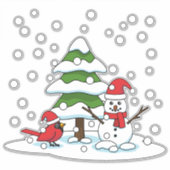 Schnee fällt auf Kardinal, Schneemann und Pine Tre Aufkleber (Vorderseite)