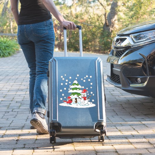 Schnee fällt auf Kardinal, Schneemann und Pine Tre Aufkleber (Koffer Insitu)