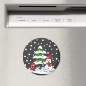 Schnee fällt auf Kardinal, Schneemann und Pine Tre Magnet (In Situ (Geschirrspüler))