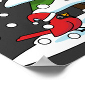 Schnee fällt auf Kardinal, Schneemann und Pine Tre Poster (Ecke)