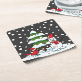 Schnee fällt auf Kardinal, Schneemann und Pine Tre Rechteckiger Pappuntersetzer (angewinkelt)