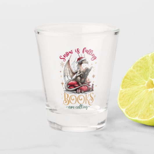 Schnee fällt, Bücher rufen Schnapsglas (Vorderseite)