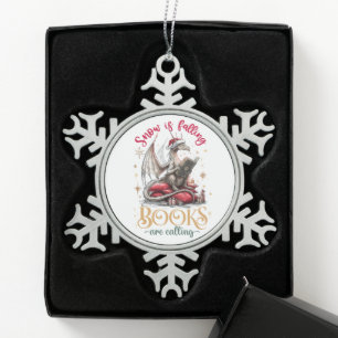 Schnee fällt, Bücher rufen  Schneeflocken Zinn-Ornament
