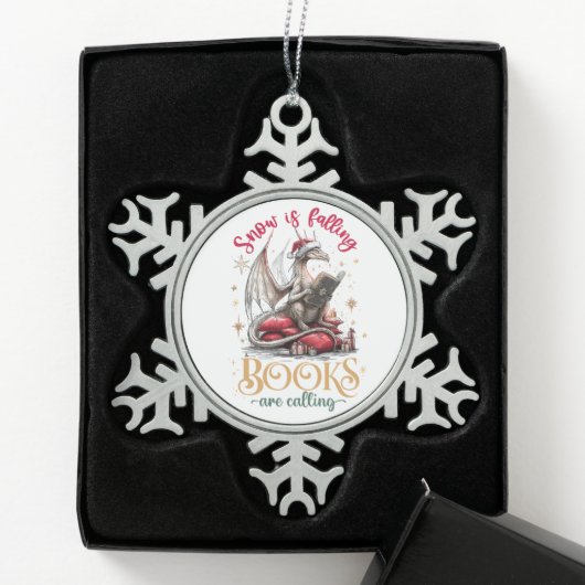Schnee fällt, Bücher rufen Schneeflocken Zinn-Ornament (Box)