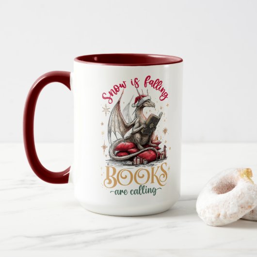 Schnee fällt, Bücher rufen Tasse (Mit Donut)