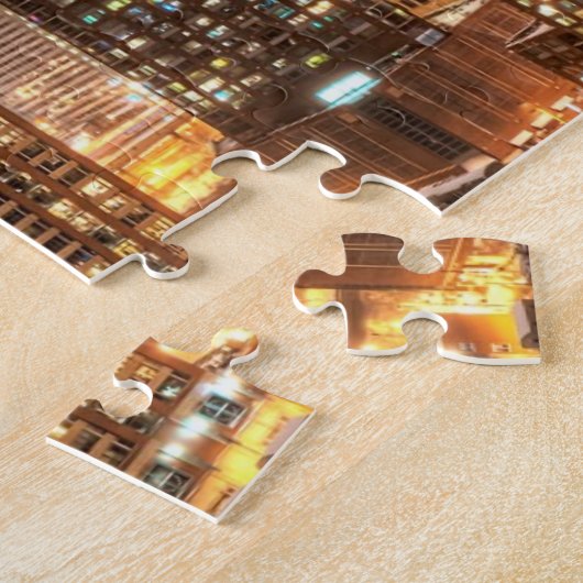 Schnee fällt über Skyline am Abend in Chicago Puzzle (Seite)