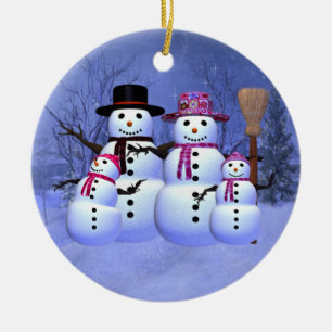 Schnee-Familie mit der 2 Mädchen-Verzierung Keramik Ornament