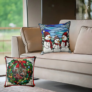 Schnee-Familien-Faux-Buntglas  Kissen