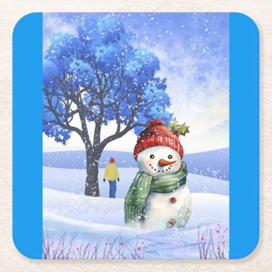 SCHNEE FUN AN EINEM WINTERTAG RECHTECKIGER PAPPUNTERSETZER (Vorderseite)