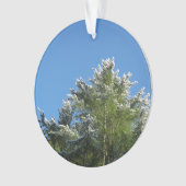 Schnee-gespitzte Kiefer auf blauem Himmel Ornament (Vorderseite)