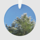 Schnee-gespitzte Kiefer auf blauem Himmel Ornament (Vorderseite)