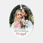 Schnee Glitzer Kariert Erstes Weihnachtsfest Verlo Ornament Aus Metall (Vorderseite links)