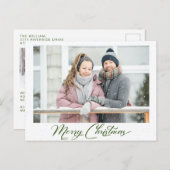 Schnee Grüne Calligrafie Frohe Weihnachten 2 Foto Postkarte (Vorne/Hinten)