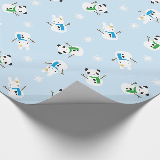 Schnee-Häschen u. Schnee-Pandas Geschenkpapier (Ecke)