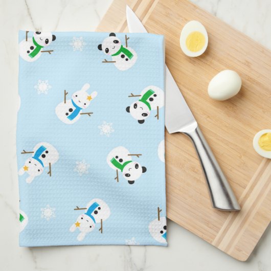 Schnee-Häschen u. Schnee-Pandas Küchentuch (Viertel Falte)