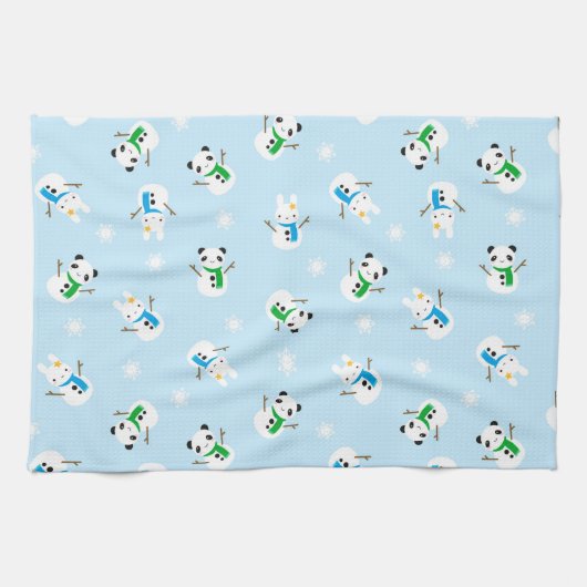 Schnee-Häschen u. Schnee-Pandas Küchentuch (Horizontal)