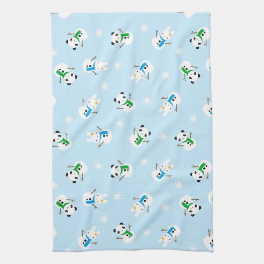 Schnee-Häschen u. Schnee-Pandas Küchentuch (Vertikal)