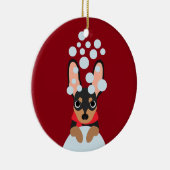 Schnee-Hundeminuten-Button Keramikornament (Rechts)