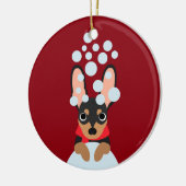 Schnee-Hundeminuten-Button Keramikornament (Links)