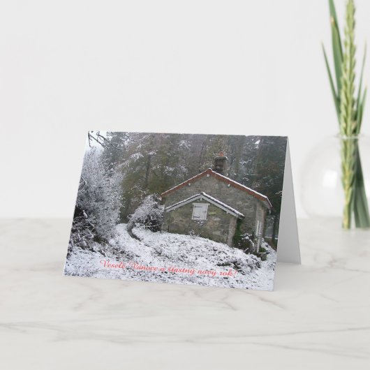 Schnee-Hütte Novy rok Feiertagskarte (Vorderseite)
