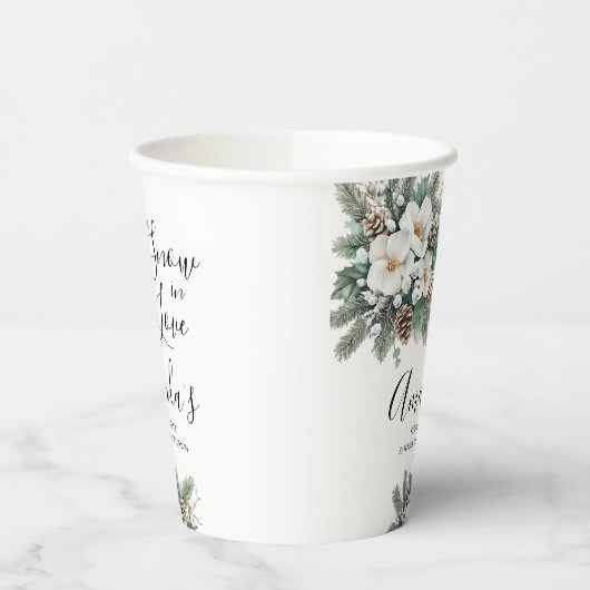 Schnee im Liebe Winter Brautparty Papiertasse Pappbecher (Links)