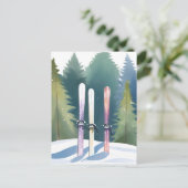Schnee im Schnee | Winter Forest Skier Wasserfarbe Postkarte (Stehend Vorderseite)