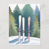 Schnee im Schnee | Winter Forest Skier Wasserfarbe Postkarte (Vorderseite)
