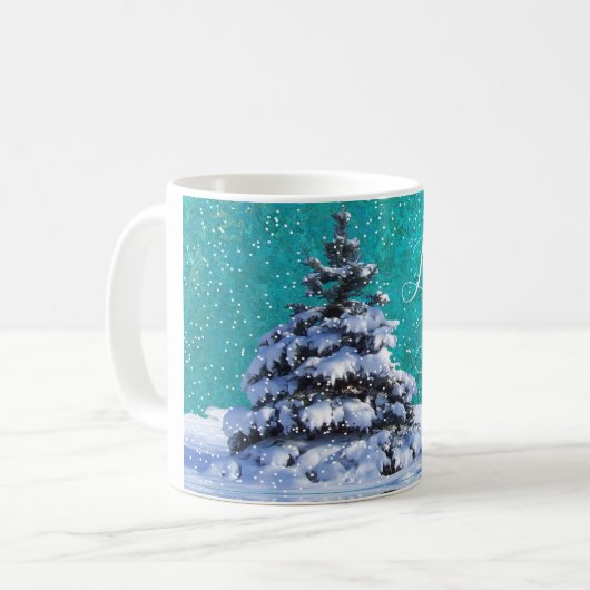 Schnee im Winter aquamarin, blau und elegant Kaffeetasse (Vorderseite Links)