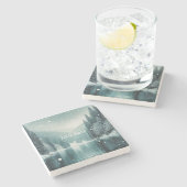 Schnee im Winter, Bergsee Steinuntersetzer (Seitenansicht)