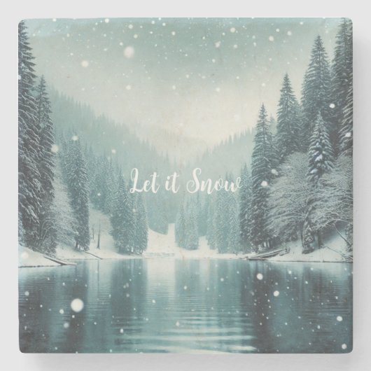 Schnee im Winter, Bergsee Steinuntersetzer (Vorderseite)