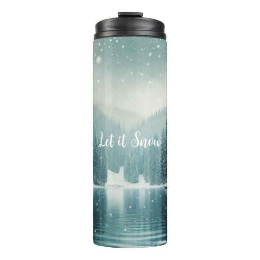 Schnee im Winter, Bergsee Thermosbecher (Vorderseite)