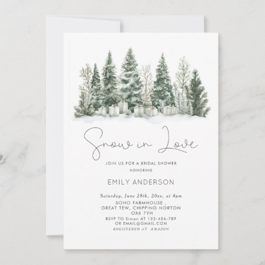 Schnee im Winter Brautparty der Liebe Einladung (Vorderseite)