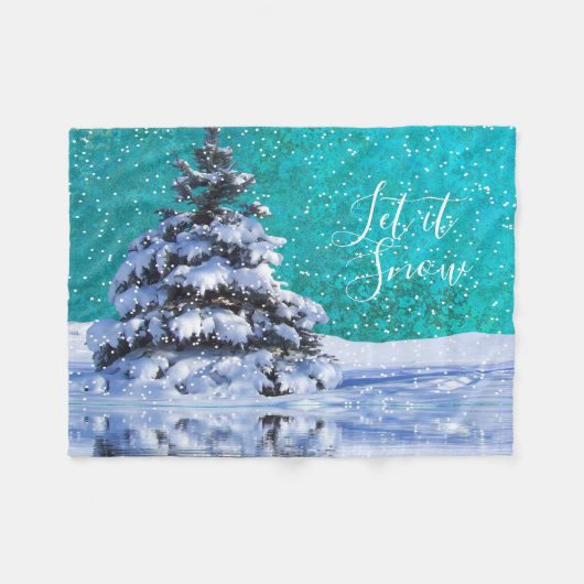 Schnee im Winter elegant aquamarin Fleecedecke (Vorderseite (Horizontal))