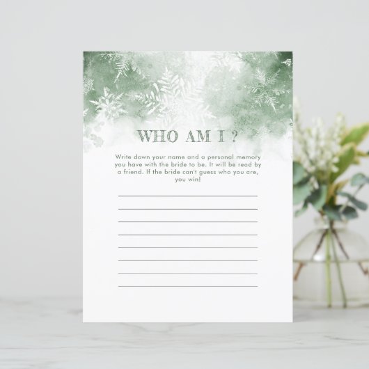 Schnee in der Liebe Brautparty Wer bin ich Game (Stehend Vorderseite)