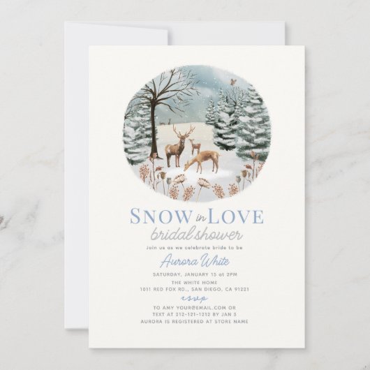 Schnee in der Liebe Hirsche Familie Winterscape Br Einladung (Vorderseite)