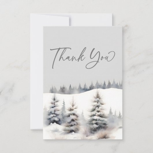 Schnee in der Liebe Kiefernwald Brautparty Dankeskarte (Vorderseite)