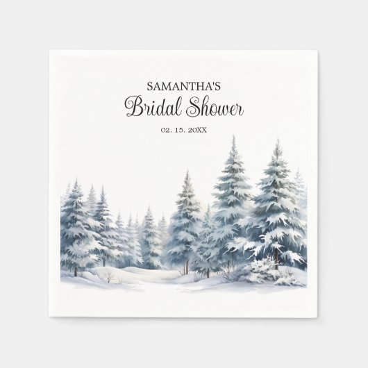 Schnee in der Liebe Kiefernwald Brautparty Serviette (Vorderseite)